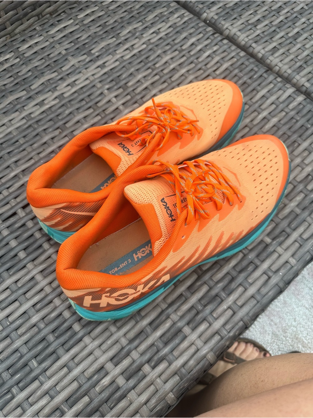 Hoka Orange Athletic Running Shoes with Teal Midsole